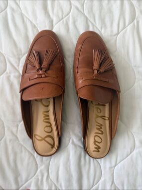 Sam Edelman Women’s Camel Leather Tassel Mule Loafers